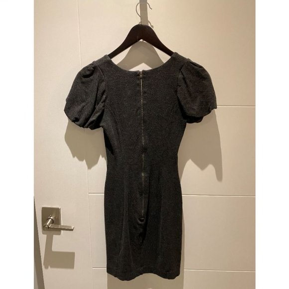 French Connection  Bodycon Grey Dress Puff Sleeves - Picture 2 of 2